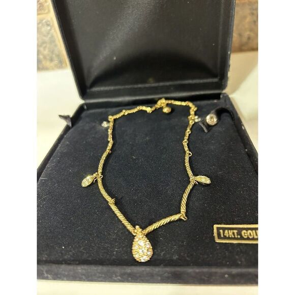 Designer Nolan Miller CZ Teardrop & Gold Link Necklace 17”inch 14K Gold Plated. - Picture 1 of 9